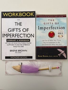 Bundle of Brene Brown’s The Gifts of Imperfection Book, Workbook & Feather Pen